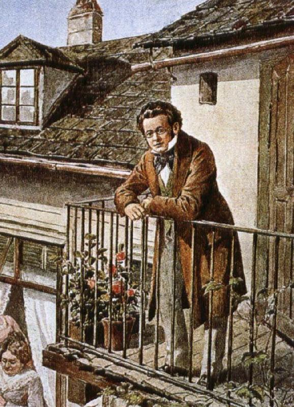 franz von schober an idealized porrait of the composer on his balcony oil painting picture